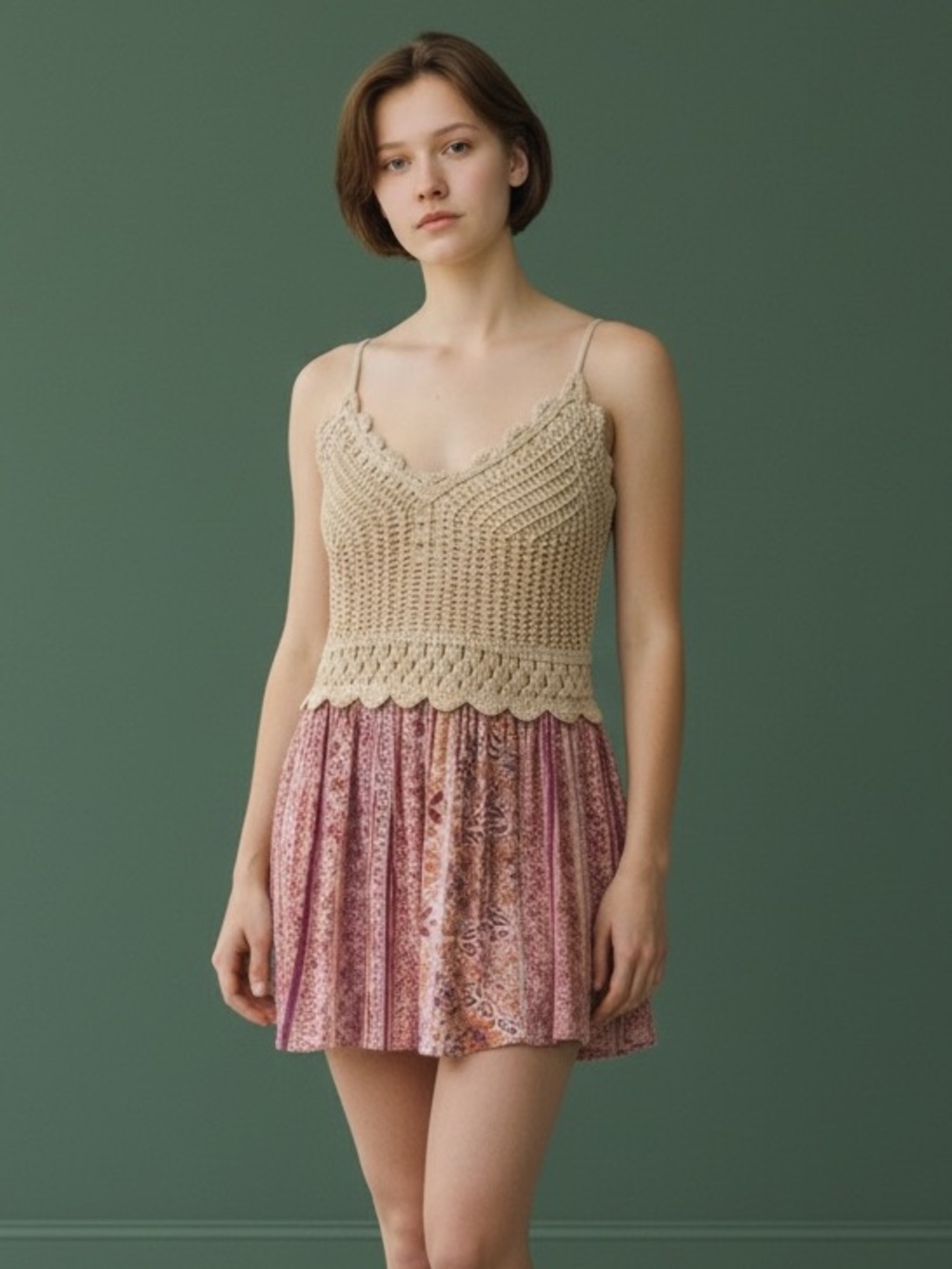 Y2K Boho Babydoll Floral Spaghetti Strap Crochet Top Indie Fairycore